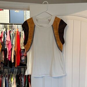 Ces Femme White Blouse with Gold and Black Accents